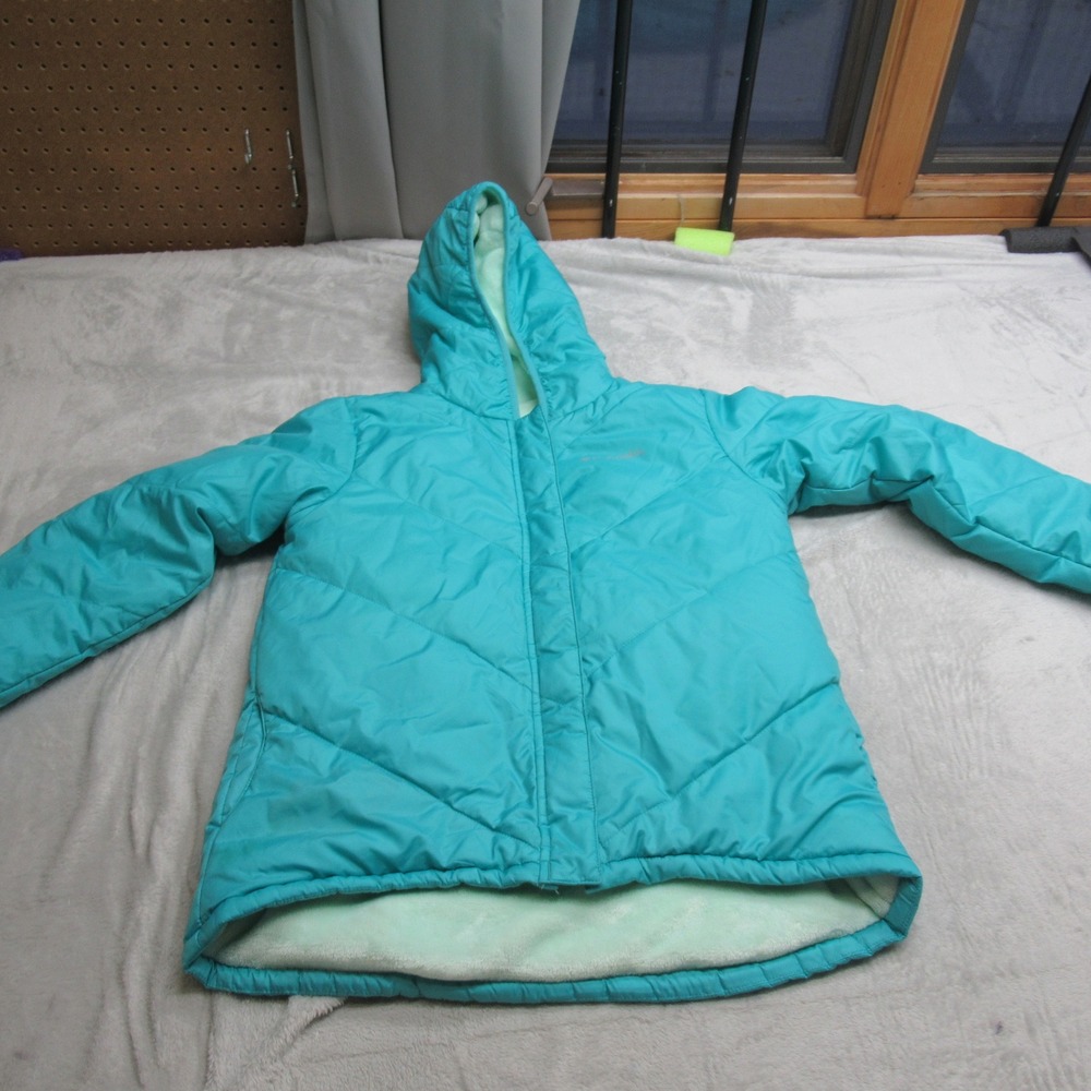 Columbia Jacket Girl Large Teal Hooded Reversible‎ Insulated Fleece Puff Winter